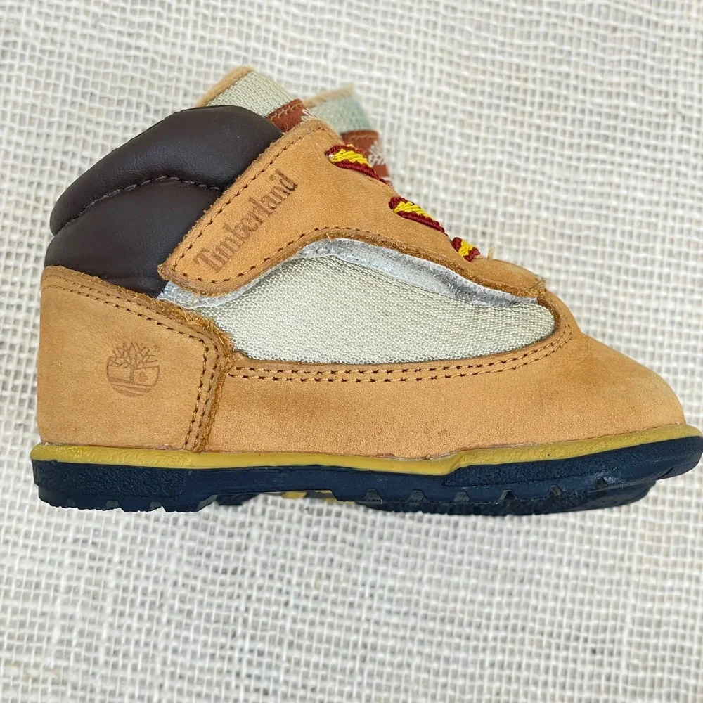 Timberland Infant Baby Boots Tan Leather Lace Up Hook and Loop‎ Sz 4